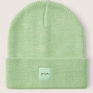 Nip luxury VS nature light green beanie hat mini pink logo limited ed htf
